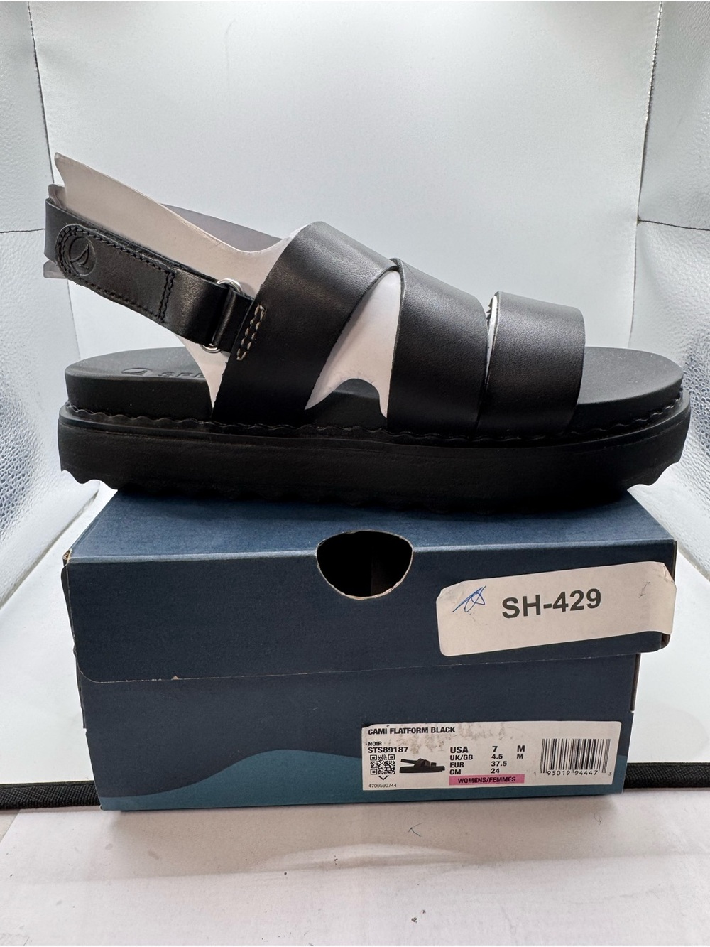 Women's Sperry Black Platform Leather Slingback Sandals